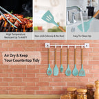 Set de 11 utensilios de cocina de silicona con mangos de madera resistentes al calor hasta 230 °C