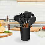 Set de 11 utensilios de cocina de silicona con mangos de madera resistentes al calor hasta 230 °C