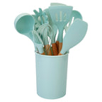 Set de 11 utensilios de cocina de silicona con mangos de madera resistentes al calor hasta 230 °C