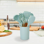 Set de 11 utensilios de cocina de silicona con mangos de madera resistentes al calor hasta 230 °C