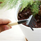 Set de 3 herramientas de jardín con mango de madera – Pala, rastrillo y azada para el cuidado del jardín