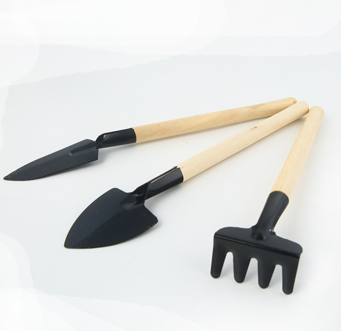 Set de 3 herramientas de jardín con mango de madera – Pala, rastrillo y azada para el cuidado del jardín