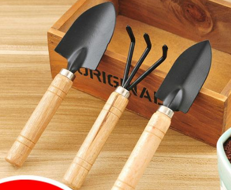 Set de 3 herramientas de jardín con mango de madera – Pala, rastrillo y azada para el cuidado del jardín