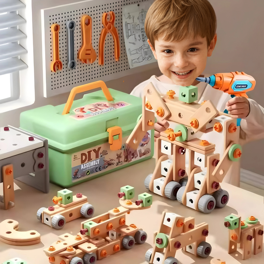 Set de construcción para niños con maletín de herramientas | Más de 100 componentes | Fomenta la motricidad fina y el pe