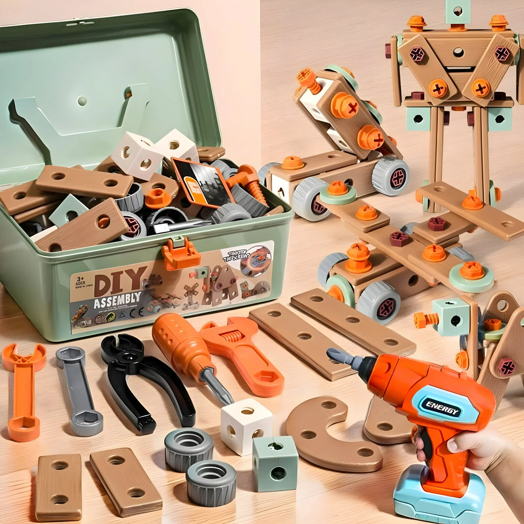 Set de construcción para niños con maletín de herramientas | Más de 100 componentes | Fomenta la motricidad fina y el pe