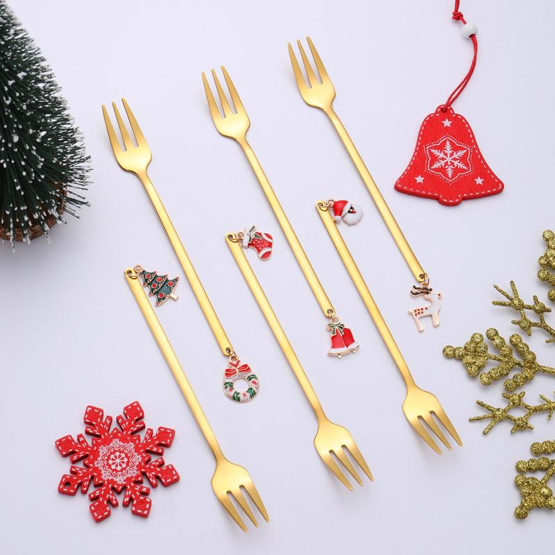 Set de cucharas y tenedores navideños de acero inoxidable