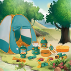 Set de juego de camping con tienda, linterna, brújula y accesorios | Mochila práctica para guardar | Ideal para niños a 