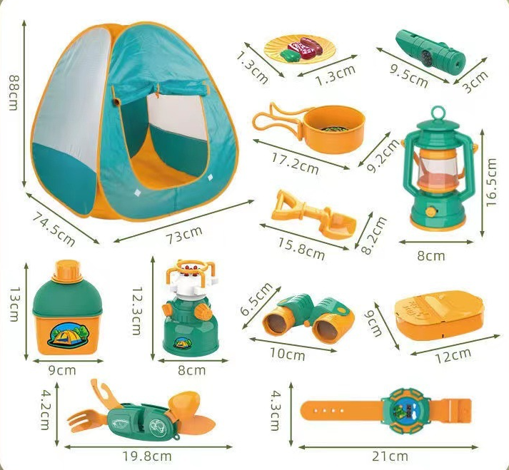 Set de juego de camping con tienda, linterna, brújula y accesorios | Mochila práctica para guardar | Ideal para niños a 