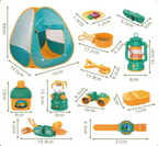 Set de juego de camping con tienda, linterna, brújula y accesorios | Mochila práctica para guardar | Ideal para niños a 