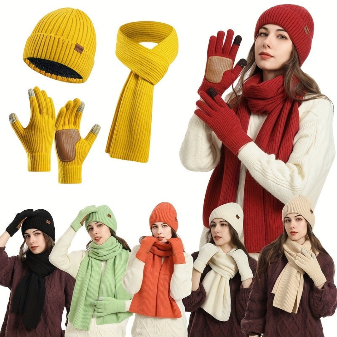 Set de punto de invierno de 3 piezas para el calor