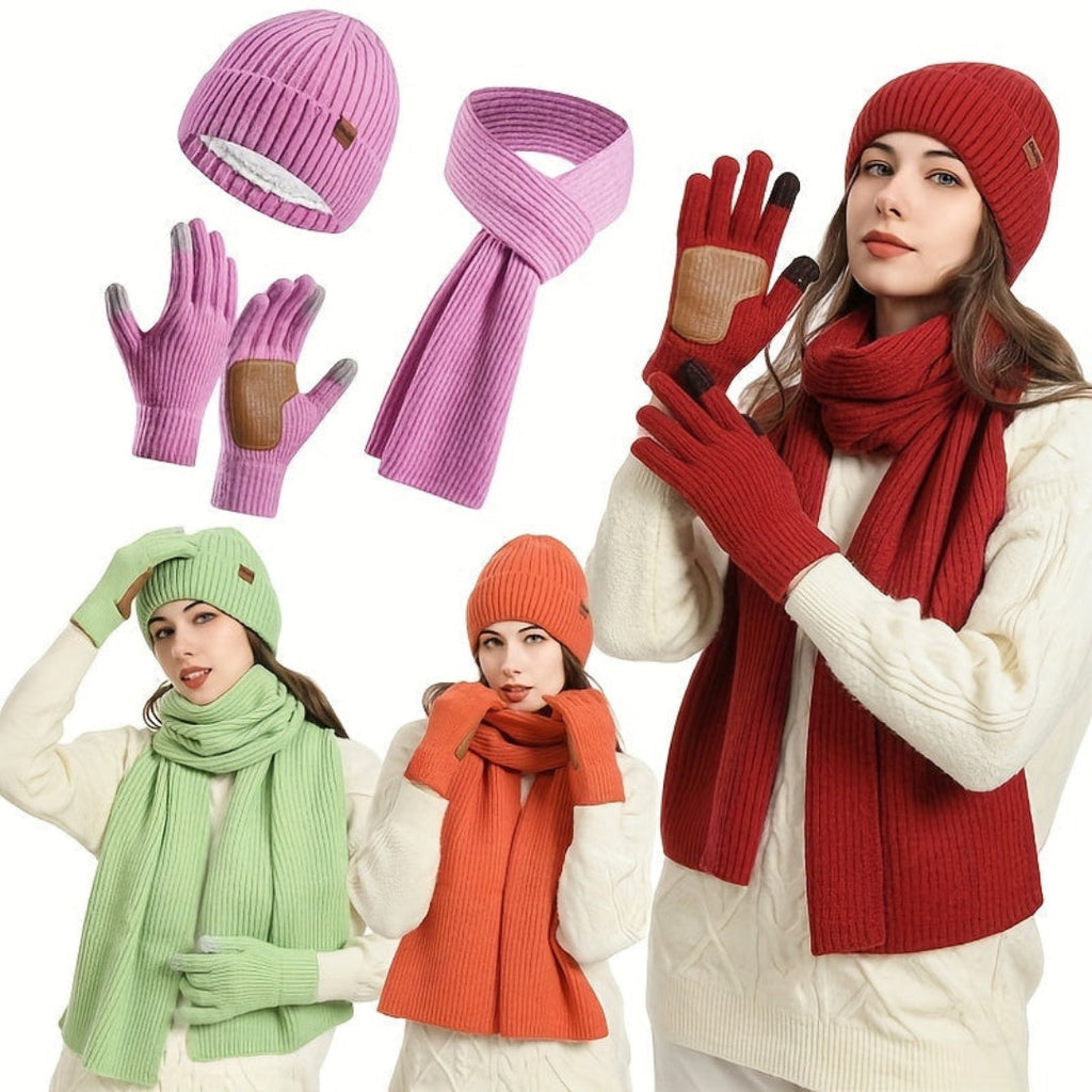 Set de punto de invierno de 3 piezas para el calor