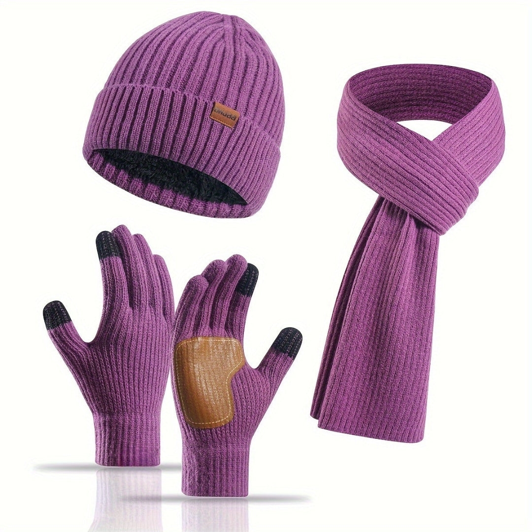 Set de punto de invierno de 3 piezas para el calor