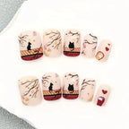 Set de uñas postizas artísticas con diseño de gatos