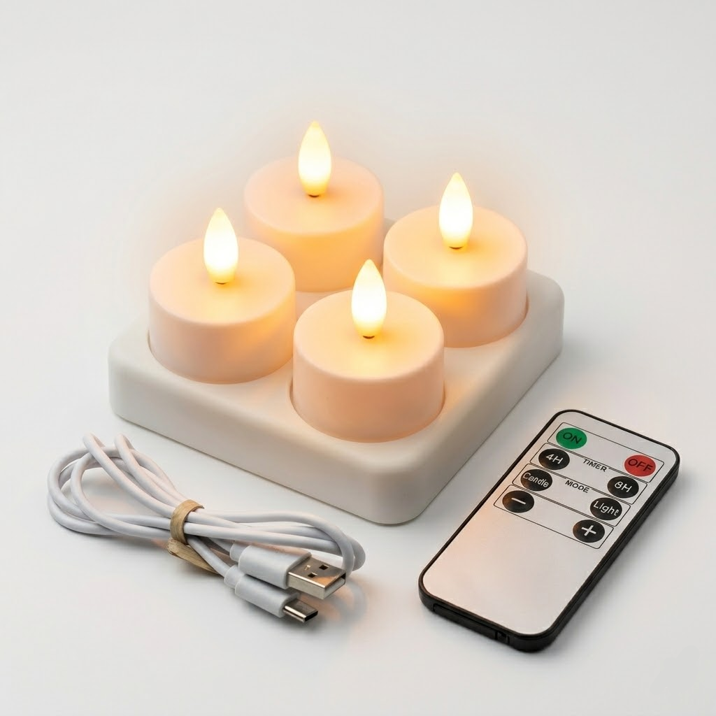 Set de velas LED sin llama con mando a distancia, temporizador y recarga USB