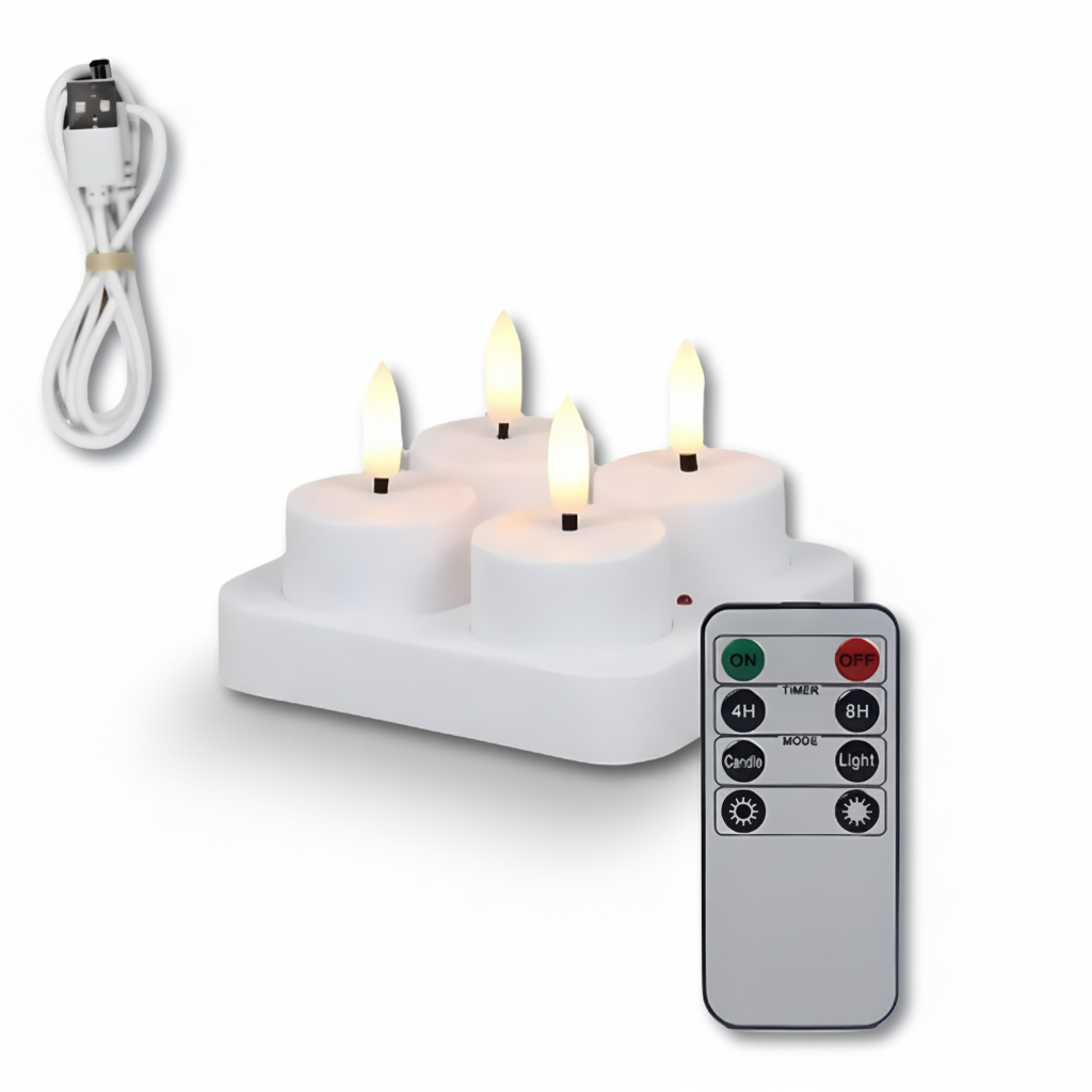 Set de velas LED sin llama con mando a distancia, temporizador y recarga USB