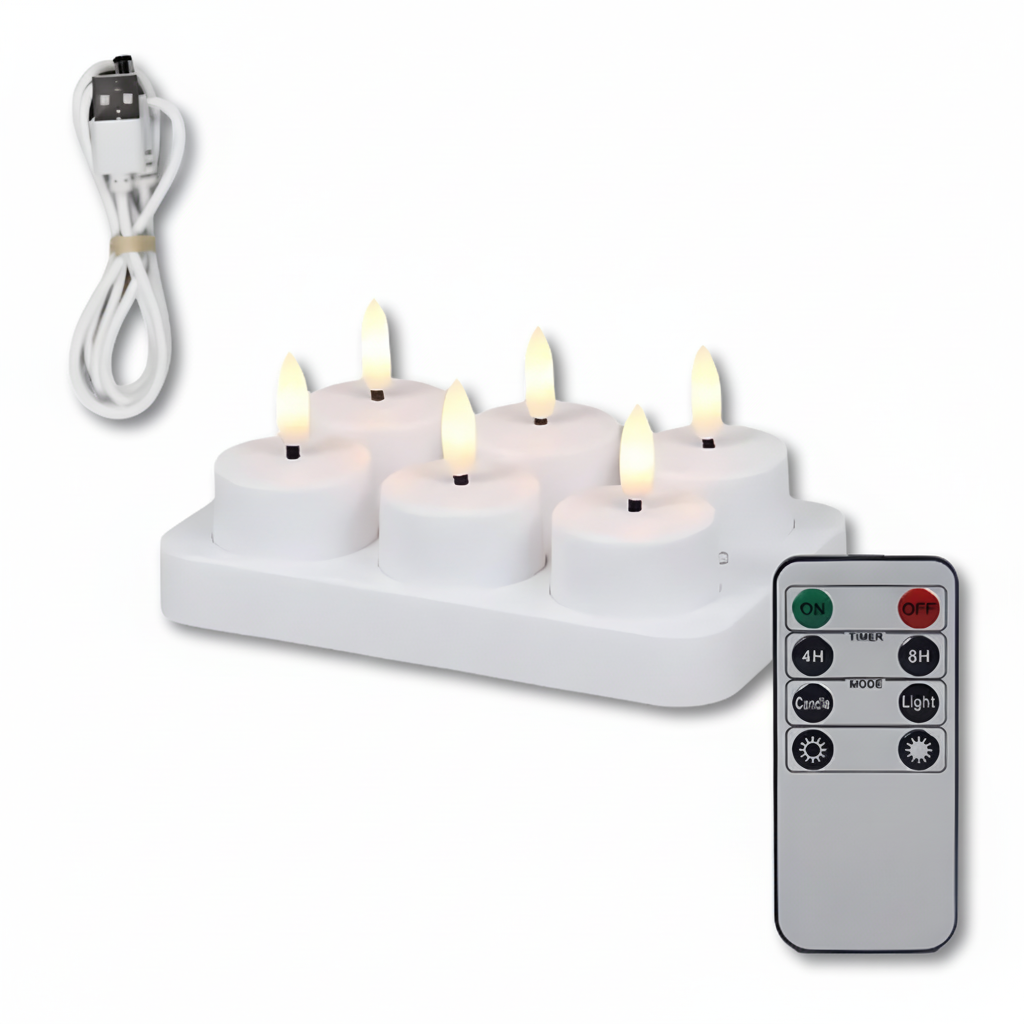 Set de velas LED sin llama con mando a distancia, temporizador y recarga USB