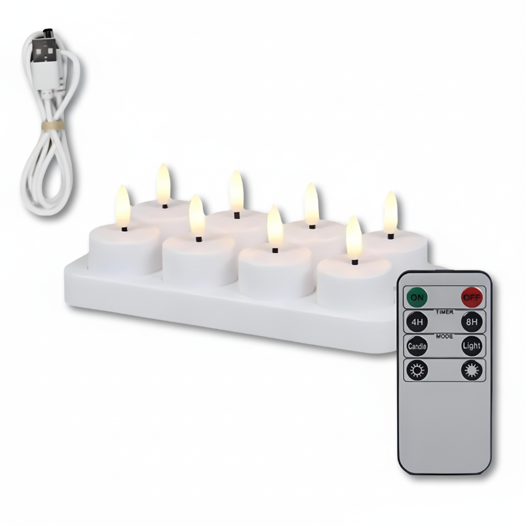 Set de velas LED sin llama con mando a distancia, temporizador y recarga USB
