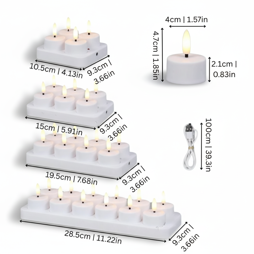 Set de velas LED sin llama con mando a distancia, temporizador y recarga USB
