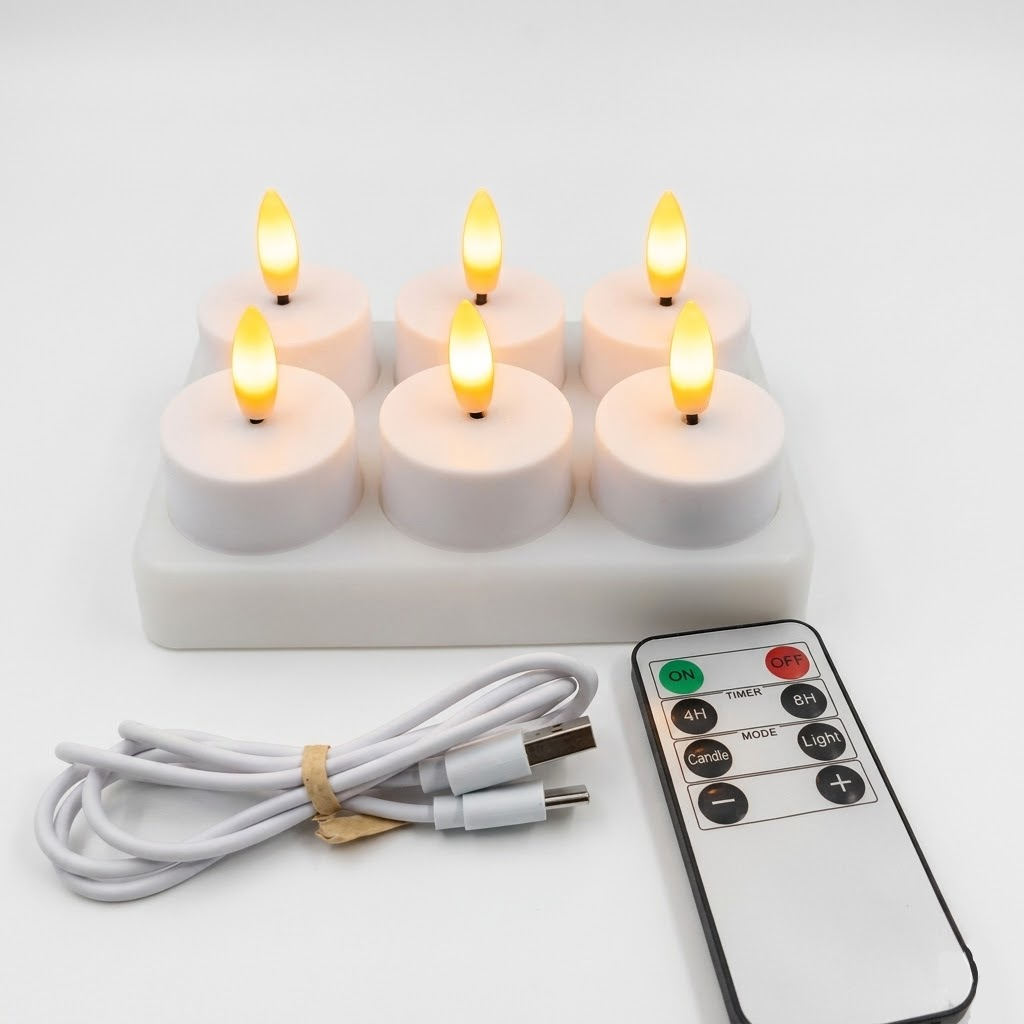 Set de velas LED sin llama con mando a distancia, temporizador y recarga USB