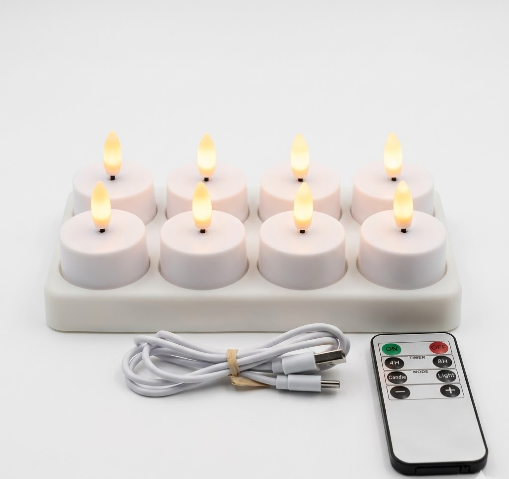 Set de velas LED sin llama con mando a distancia, temporizador y recarga USB