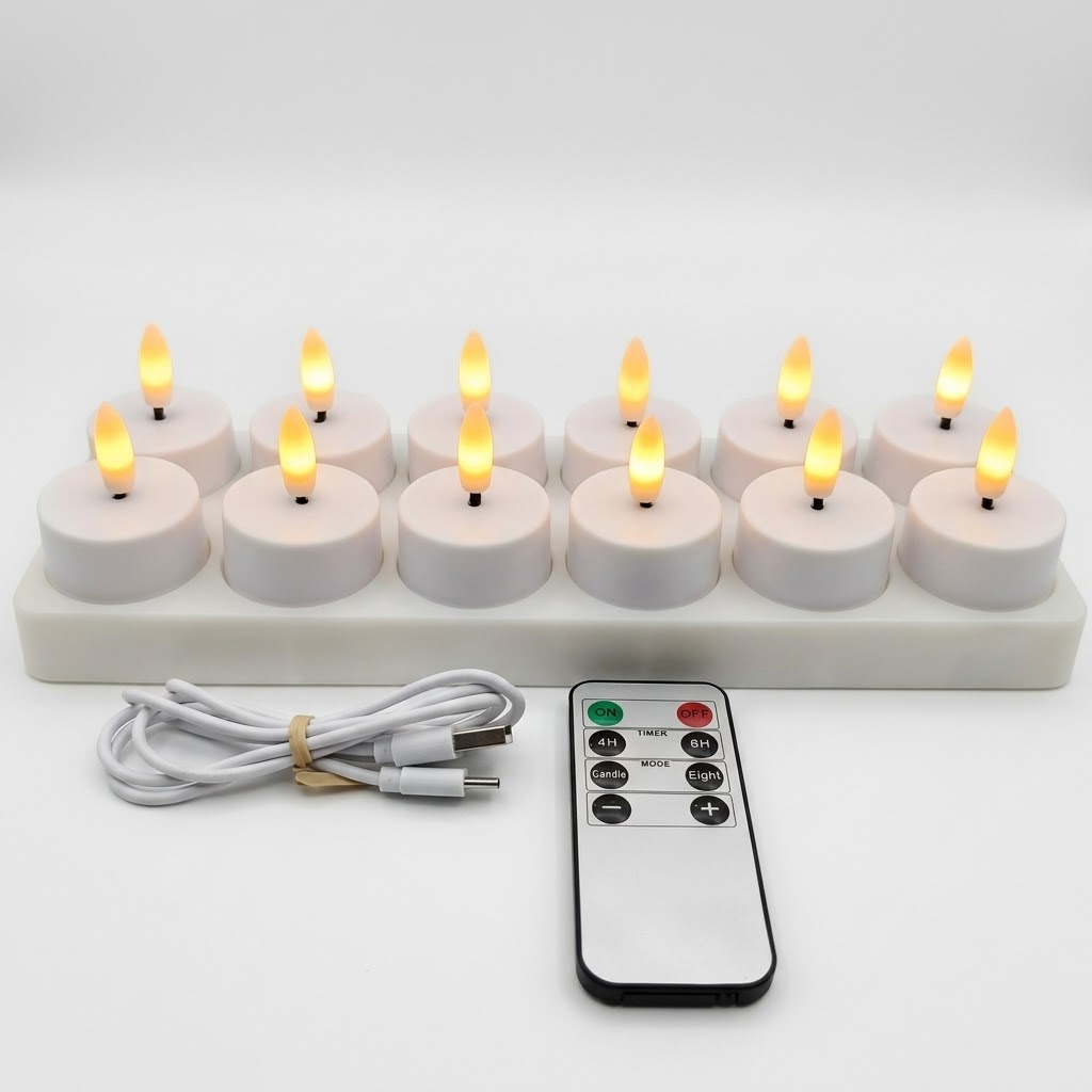 Set de velas LED sin llama con mando a distancia, temporizador y recarga USB