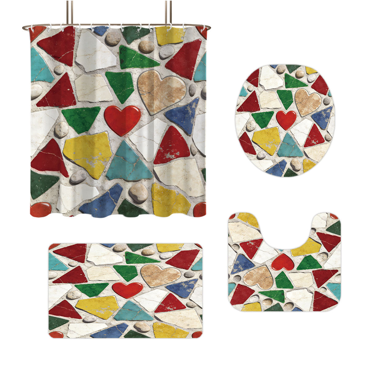 Set de decoración para baño con cortina y alfombrillas