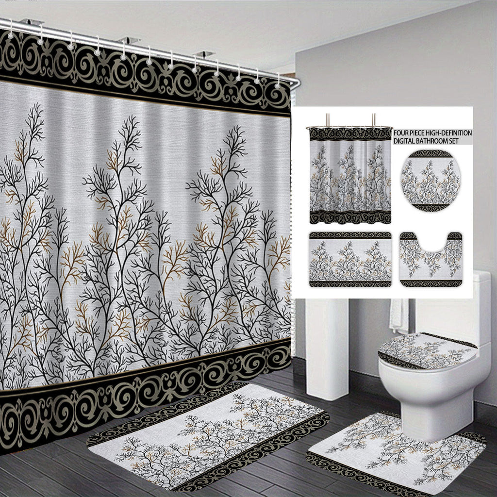 Set de decoración para baño con cortina y alfombrillas