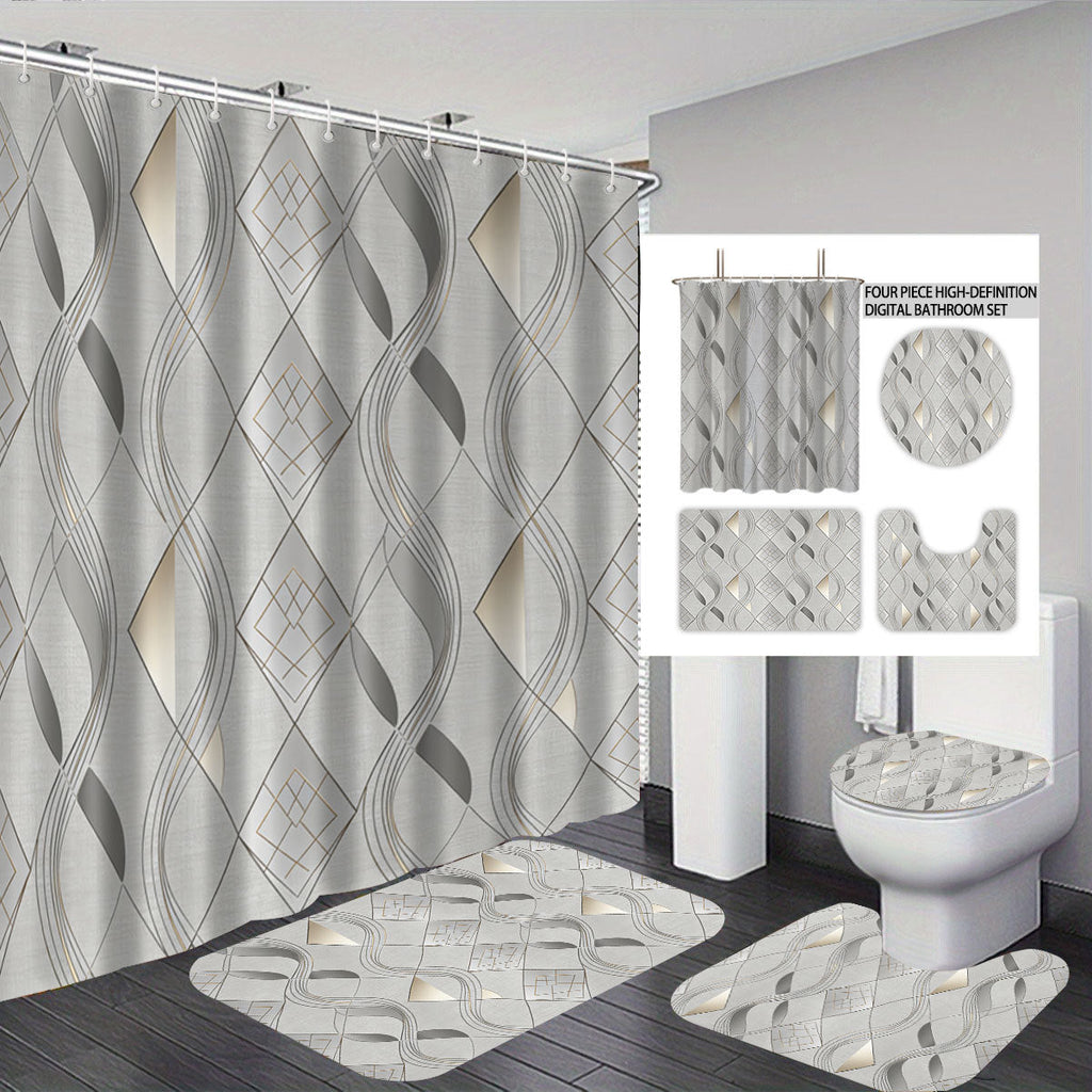 Set de decoración para baño con cortina y alfombrillas