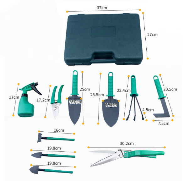 Set de herramientas de jardín coloridas de 10 piezas – Ergonómicas y multifuncionales