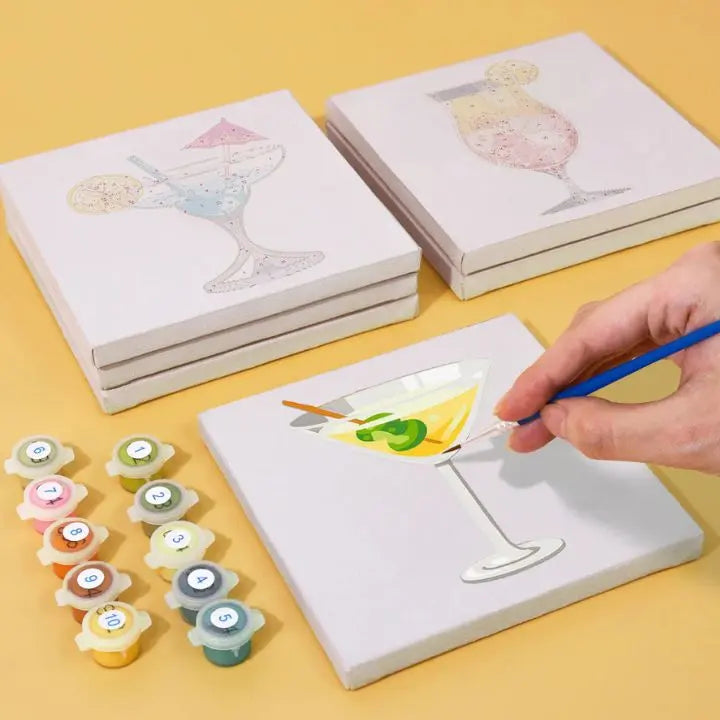 Set mini pintura por números – 6 diseños de cócteles para relajarte creando