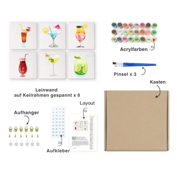 Set mini pintura por números – 6 diseños de cócteles para relajarte creando