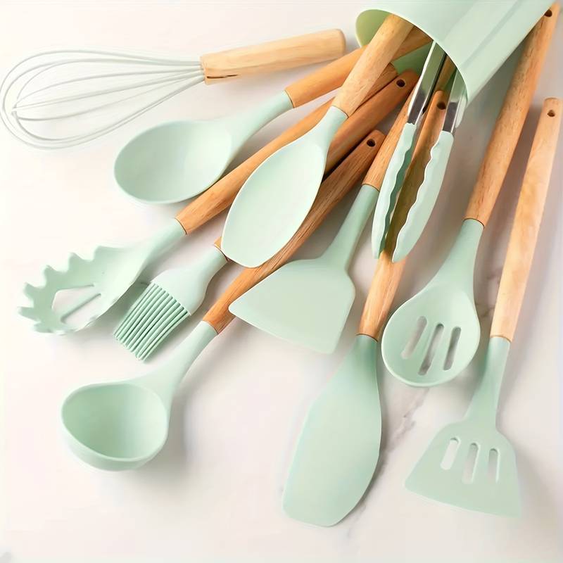 Set de utensilios de cocina de silicona antiadherente resistente al calor