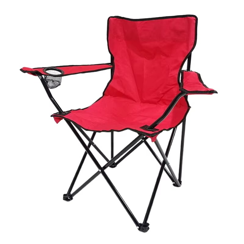 Silla plegable portátil de exterior con reposabrazos, respaldo y portavasos