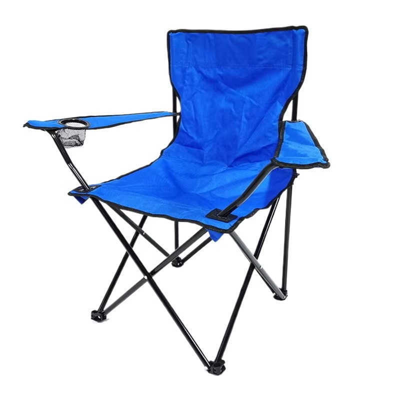 Silla plegable portátil de exterior con reposabrazos, respaldo y portavasos