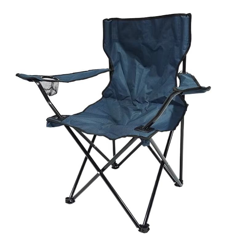 Silla plegable portátil de exterior con reposabrazos, respaldo y portavasos