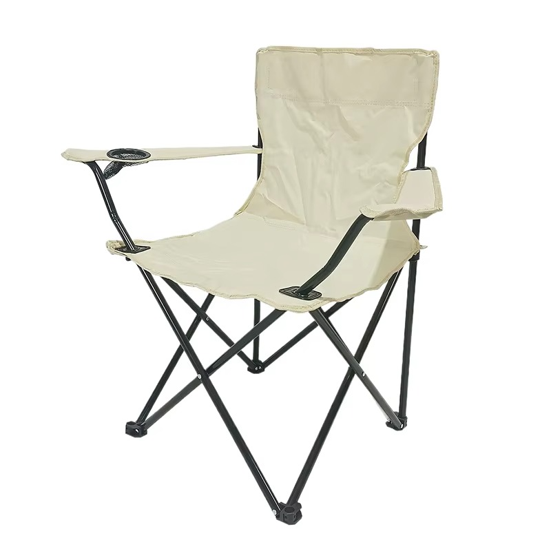 Silla plegable portátil de exterior con reposabrazos, respaldo y portavasos