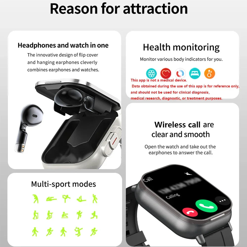 Smartwatch 2 en 1 con auriculares inalámbricos integrados
