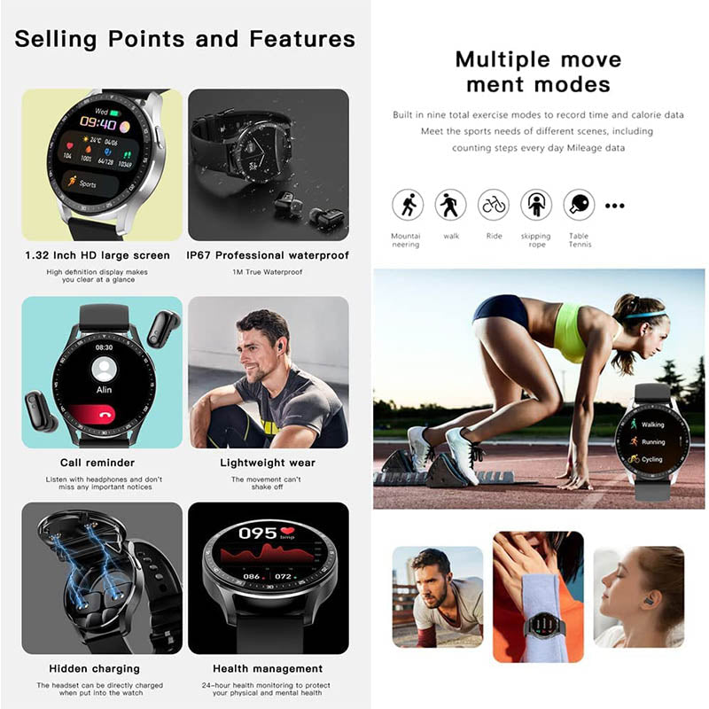 Smartwatch 2 en 1 con auriculares integrados (iPhone y Android)