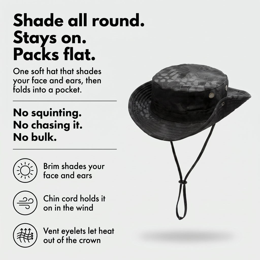 Sombrero Boonie para Hombre - Sombrero de Sol de Ala Ancha Plegable - Sombrero de Pesca