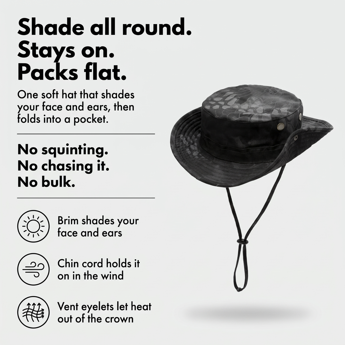 Sombrero Boonie para Hombre - Sombrero de Sol de Ala Ancha Plegable - Sombrero de Pesca