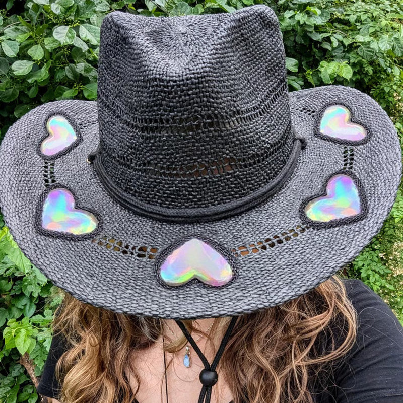 Sombrero cowgirl de paja con prismas reflectantes