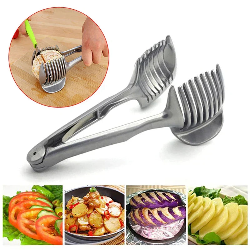 Soporte cortador de frutas y verduras con pinzas