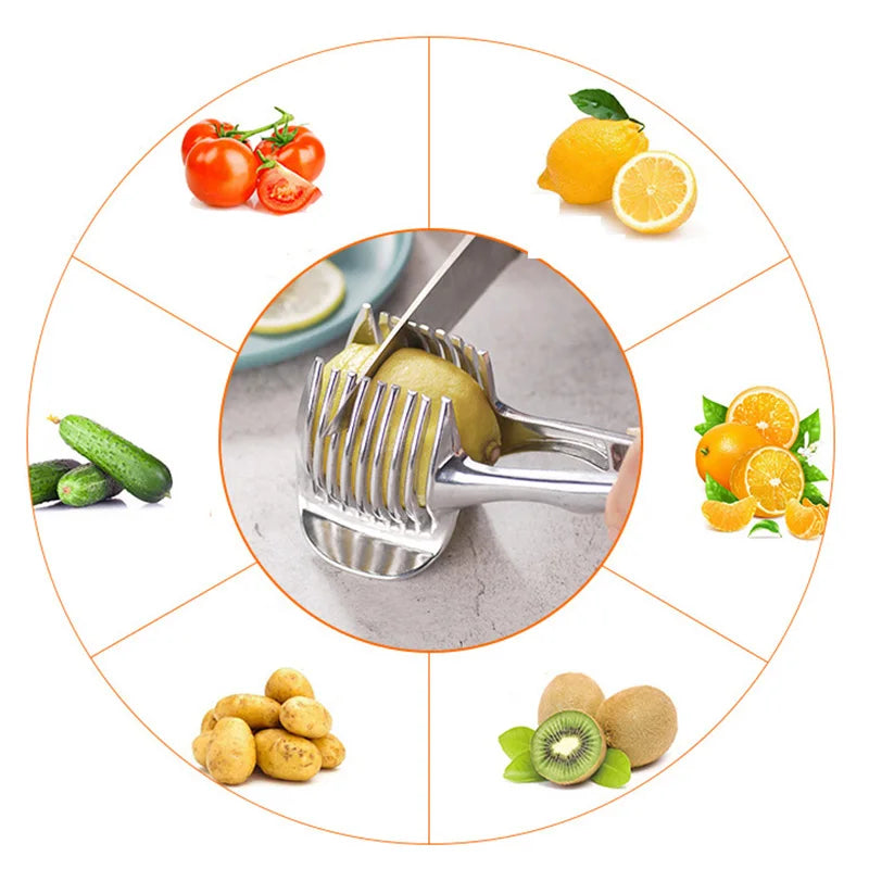 Soporte cortador de frutas y verduras con pinzas