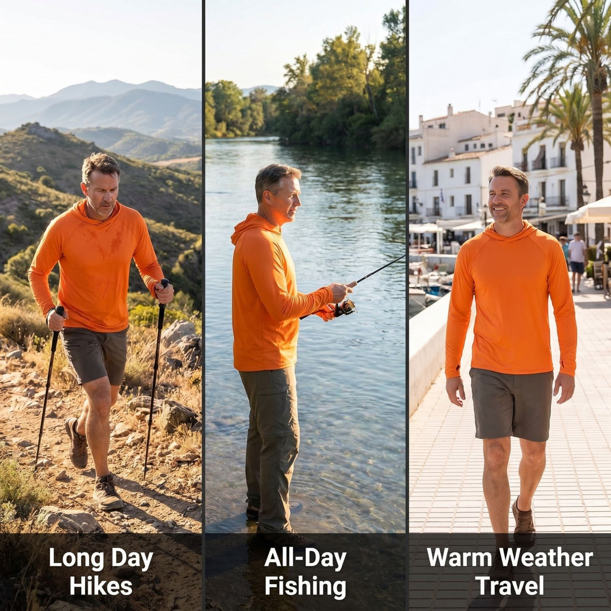 Sudadera con capucha UPF 50+ para hombre – Top UV ligero de secado rápido para senderismo y pesca con presillas para pul