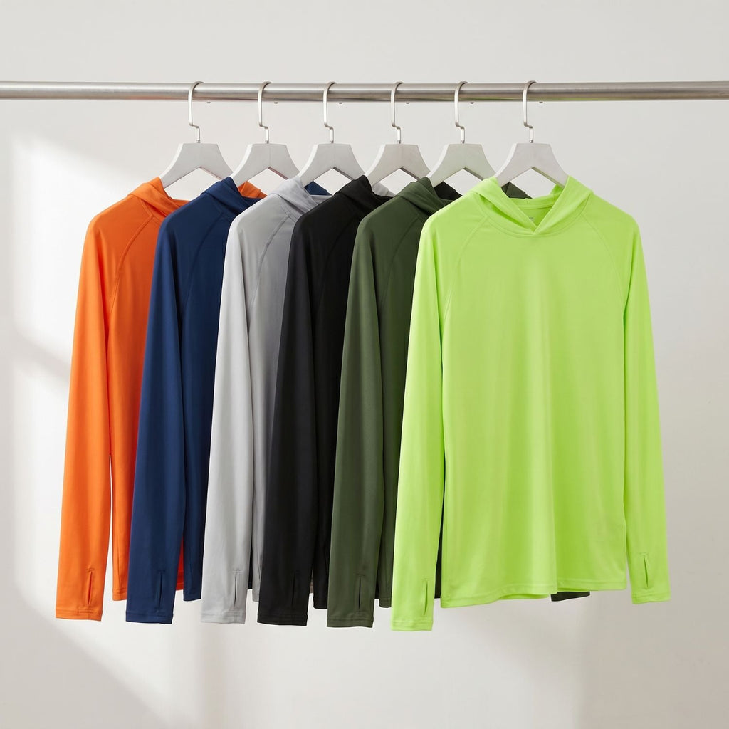 Sudadera con capucha UPF 50+ para hombre – Top UV ligero de secado rápido para senderismo y pesca con presillas para pul
