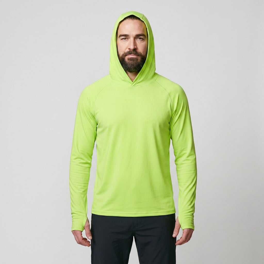 Sudadera con capucha UPF 50+ para hombre – Top UV ligero de secado rápido para senderismo y pesca con presillas para pul