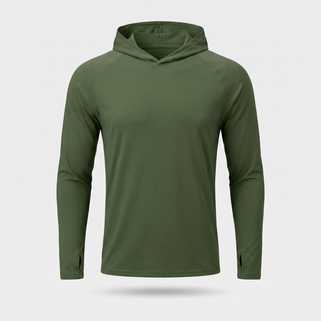 Sudadera con capucha UPF 50+ para hombre – Top UV ligero de secado rápido para senderismo y pesca con presillas para pul