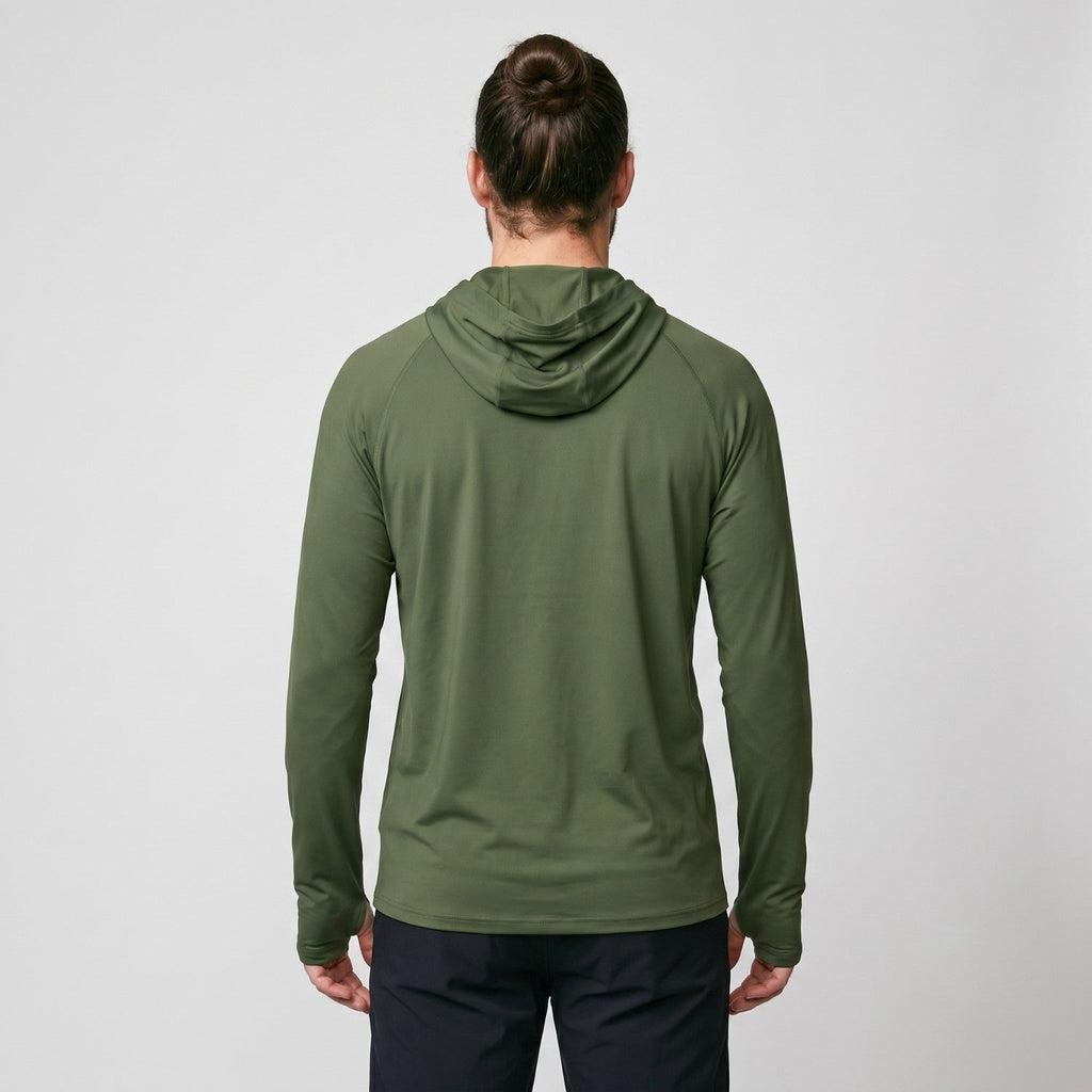 Sudadera con capucha UPF 50+ para hombre – Top UV ligero de secado rápido para senderismo y pesca con presillas para pul