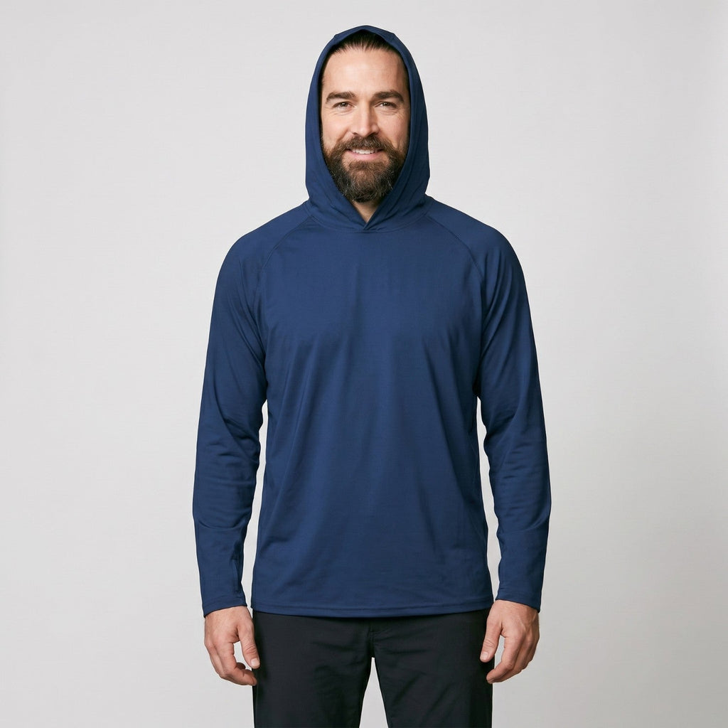 Sudadera con capucha UPF 50+ para hombre – Top UV ligero de secado rápido para senderismo y pesca con presillas para pul