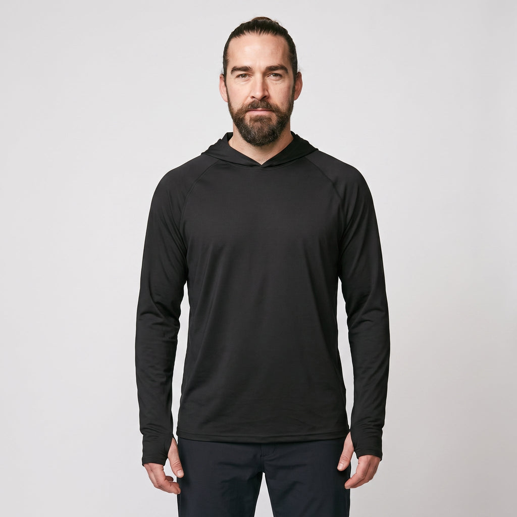 Sudadera con capucha UPF 50+ para hombre – Top UV ligero de secado rápido para senderismo y pesca con presillas para pul